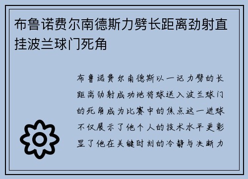 布鲁诺费尔南德斯力劈长距离劲射直挂波兰球门死角 布鲁诺费尔南德斯力劈长距离劲射直挂波兰球门死角